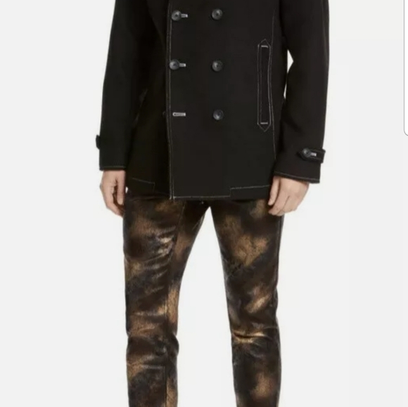 INC Men's Contrast Top Stitch Pea Coat, Black, - Picture 5 of 9